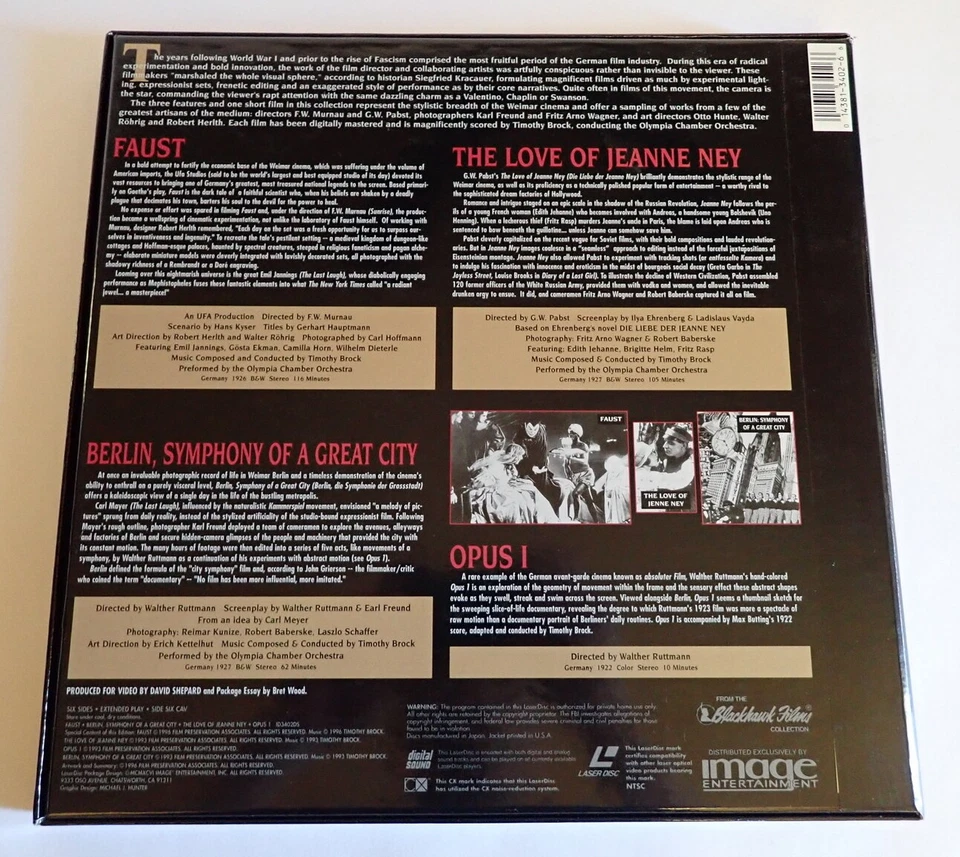 THE GOLDEN AGE of GERMAN CINEMA 3-Disc Laserdisc Box Set FAUST, OPUS 1 & 2 More - Image 3 of 4