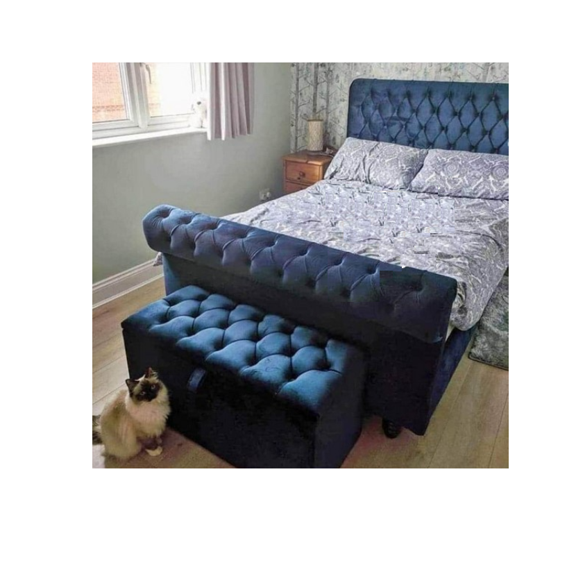 Chesterfield Upholstered Plush Velvet & Crushed Velvet Sleigh Bed with Mattress eBay