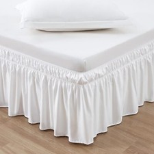 Wrap Around Bed Skirt Three Fabric Sides Elastic Dust Ruffled 16 Inch Tailore...
