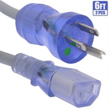 2x 6FT 16 AWG 3-Prong NEMA 5-15P to IEC320 C13 Hospital Grade Power Cord Cable
