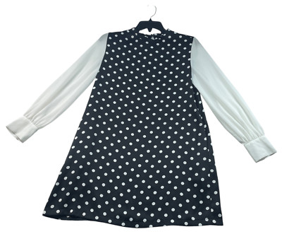 Zara Basic Dress Womens Size XS Black White Polka Dots Long Sleeve