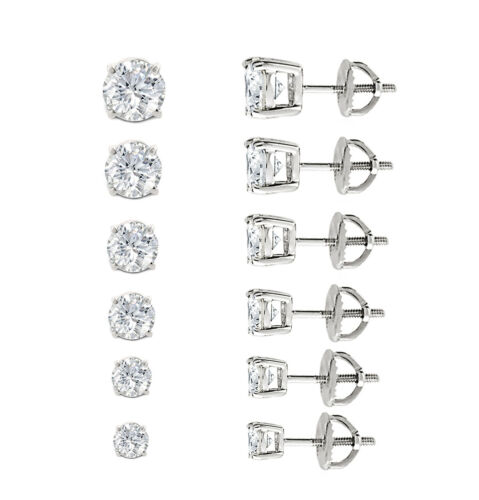 Ladies White Gold Plated Cubic-Zirconia Round Studs Screw Back Earrings 3-8mm - Afbeelding 1 van 4