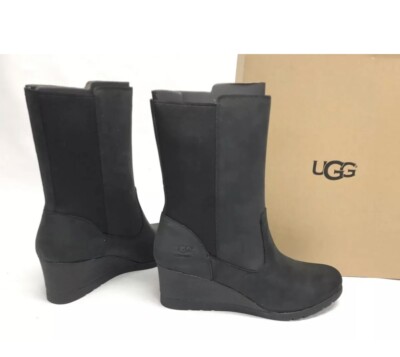 UGG CORALINE BOOT HEELS WATERPROOF LEATHER BLACK WOMENS US 12