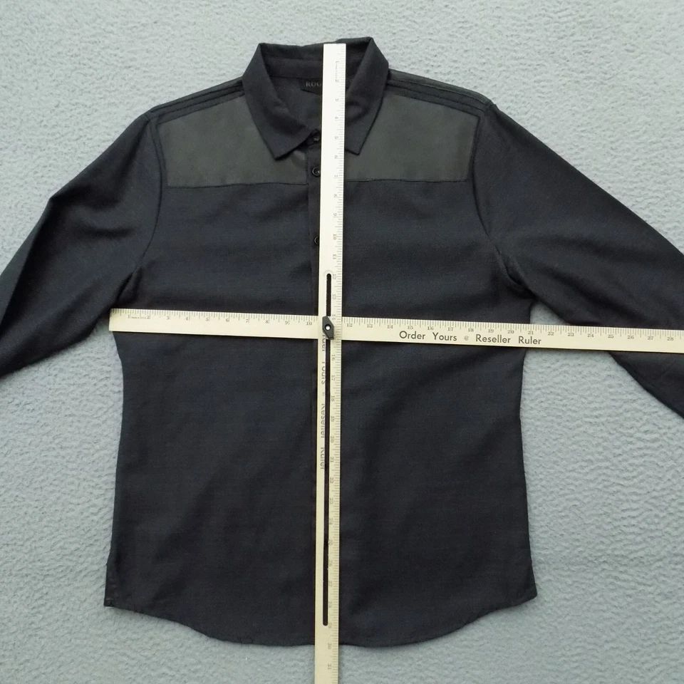Rogue Shirt Mens Large Black Button Up Wool Leather Tailored Long Sleeve 6974 - Image 3 of 4