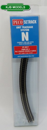 Peco ST-3017 Doppelkurve, 3. Rad 4 Stück ST-17 SETRACK Code 80 Spur N Gleis | Zustand: New