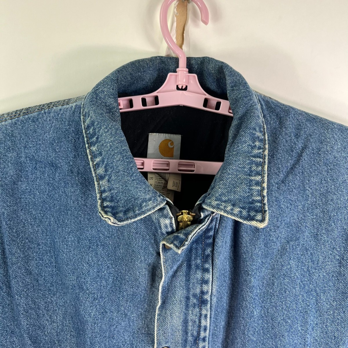 VTG Carhartt Coat Mens XL Trucker Lined Vintage Blue Denim Zip