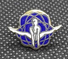 Vintage Gymnastics Lapel Hat Jacket Enamel Pin Blue White  Gold Colored