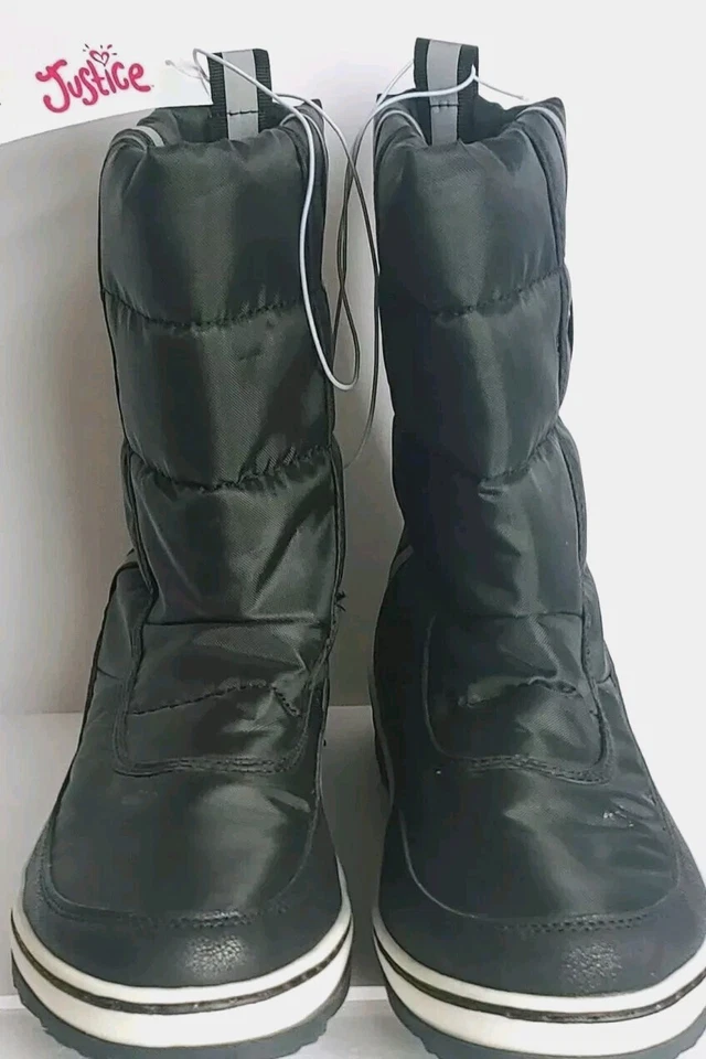 Justice Niñas Botas de Nieve Blancas y Negras Juveniles Talla 8 Grandes Niñas Invierno Botas de Lluvia  Foto 3 de 4