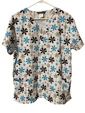 Cassandra O Scrubs Top Womens 2X Flowers Pockets Nurse Medical Multicolor Comfy