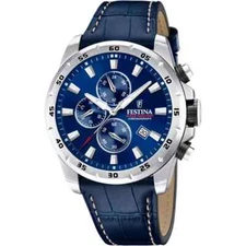Festina Timeless F206922 Men's Blue Leather Straps Chrono Dial Quartz Wristwatch