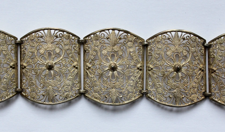 Antikes Armband Silber 835 Blumen breit (!) Vintage Trachten Friesenschmuck - Bild 3 von 4