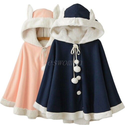 Ladies Girls Hooded Cloak Coat Cape 