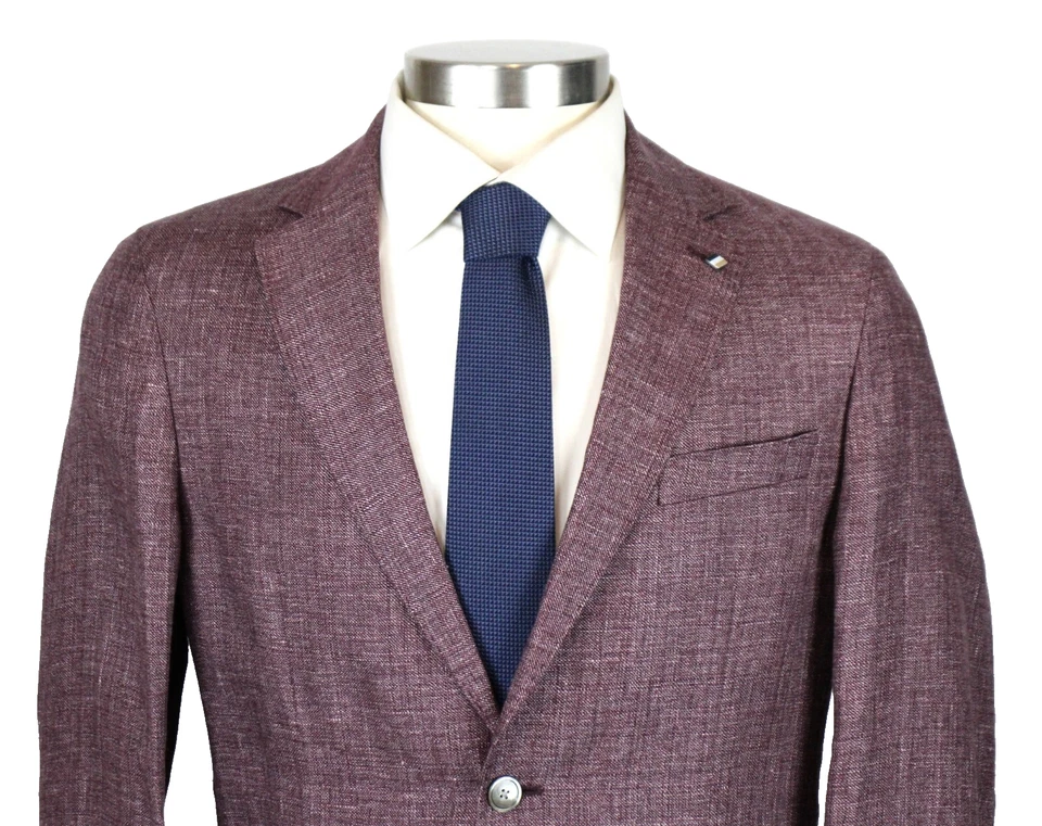 Hugo Boss Sport Coat 42 R Mens Purple Reda Linen Wool Hanry Slim Fit Blazer - Image 3 of 4
