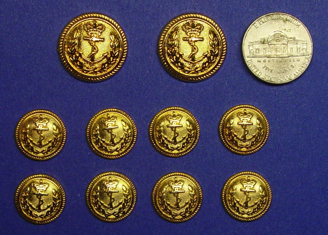 LANDS END REPLACEMENT BUTTONS 10 GOLD TONE SOLID METAL BUTTONS GOOD USED COND.