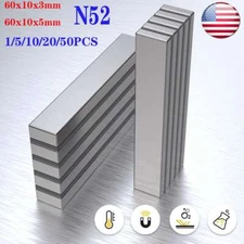 1-50pcs N52 60x10x3mm/5mm Strong Neodymium Magnets Rare Earth Lifting Magnets US