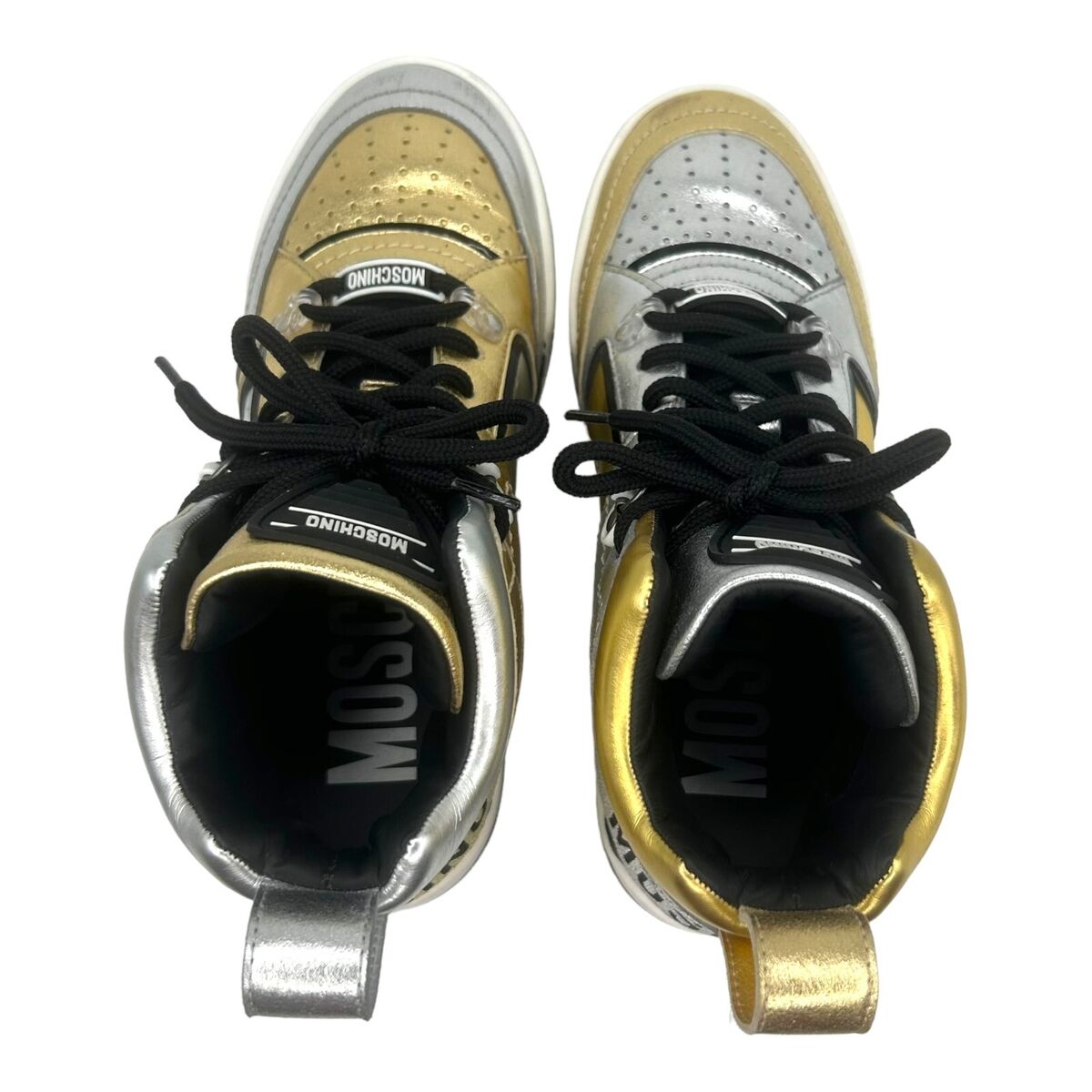MOSCHINO Women's Streetball High Top Sneaker Shoes Silver MOSCHINO Women's Streetball High Top Sneaker Shoes Silver