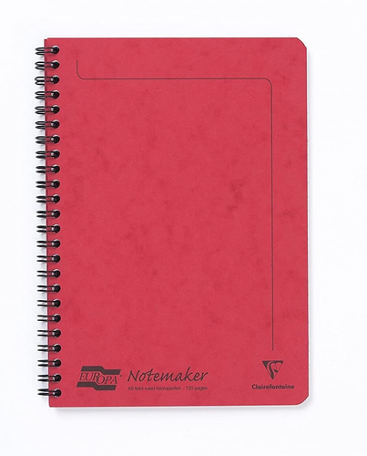 Europa A5 Wirebound Ruled Notebook 120 Pages 90gsm Micro Perforated Sheets RED