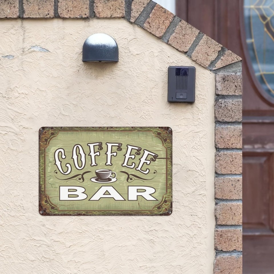 Coffee Bar Vintage Tin Sign, 8X12 Inch Retro Metal Wall Decor for