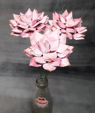 3 Handmade Paper Flowers on stems (Marbled Pink) for Wedding, St. Valentine's