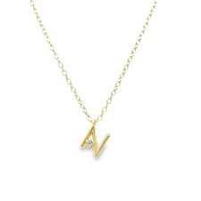 Letter "N" Diamond Initial Pendant Necklace, Set in 9ct Yellow Gold