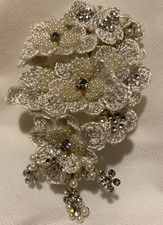 Bride's Floral Bead Pearl and Crystal Clip Hair Piece Ivory for Wedding NWT