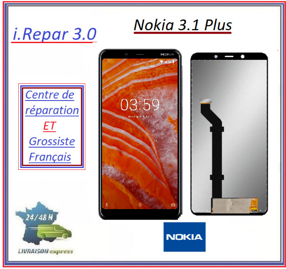 Écran LCD Nokia 3.1 Plus vitre tactile de rechange noire vitre complète