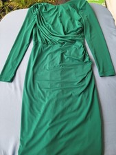 Alexia Admor Women's Green Ruched V-Neck Sheath Midi Dress Zip Back XS 