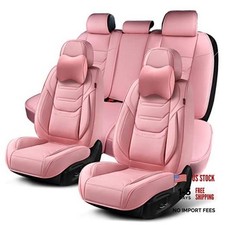 Pink Car Seat Covers Full Set, Breathable Front Pair and Rear Cute Pink