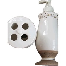 Handpainted  Glass  Soap Dispenser  Matching Toothbrush Holder