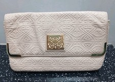 Biba Vintage Cream Blush Leather  Embossed Iconic Faith Clutch Bag Vintage Chic 