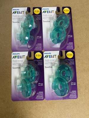 Philips Avent Soothie Pacifier, 0-3 Months, Green, (4) 2 Per Pack Pack (NIB)