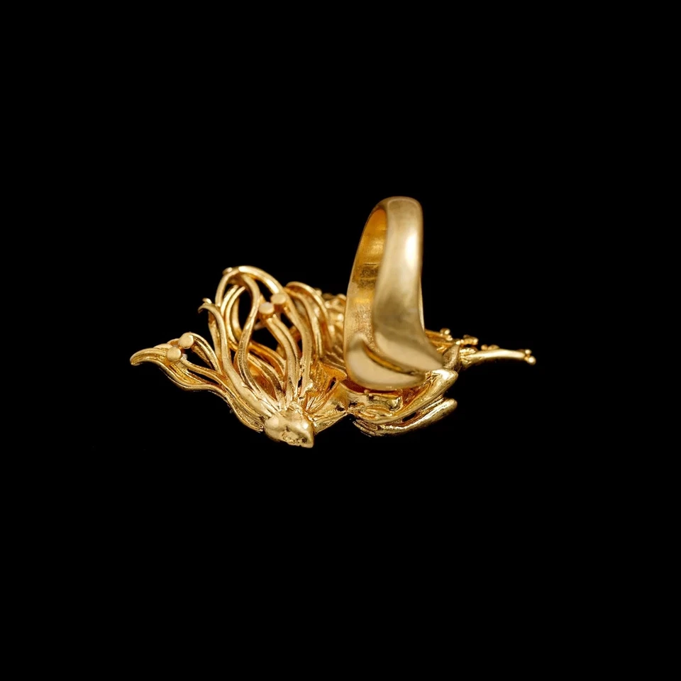 Anillo abierto vintage con flor de iris - Joyería retro de lujo para dedos para mujer Foto 2 de 4