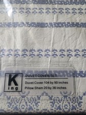 King size Cotton duvet cover sham, white blue embroidery