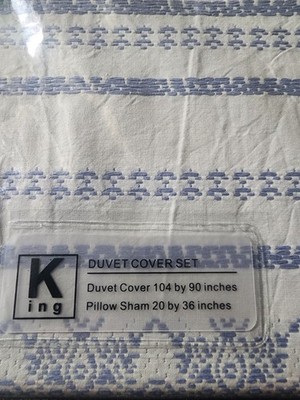 King size Cotton duvet cover + sham, white blue embroidery
