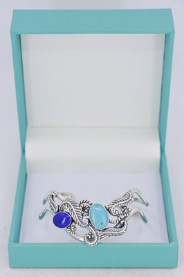 Südwestliche Indianer Türkis & Lapis Armreif Armband, Sterlingsilber