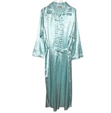 Vintage Vanity Fair Womens Green Satin Robe Large Floral Jacquard Loungewear