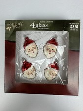 4 Vintage Merry Christmas Tree Blown Glass Santa Claus Ornaments