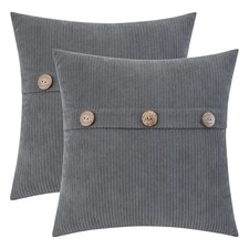 HWY 50 Gray Chenille Throw Pillow Covers 22x22" with Triple Buttons - Set of 2