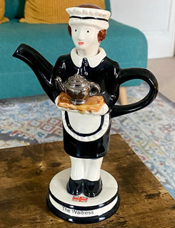 Tony Carter “The Waitress” Ceramic Novelty Figure Teapot Black/White w/ Lid