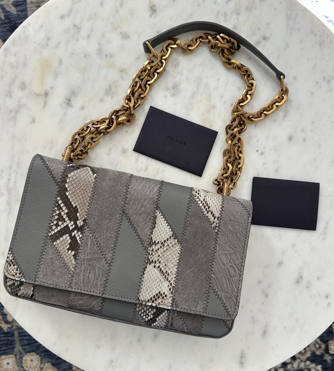 Prada Python Suede Leather Gray Shoulder Crossbod… - image 1