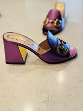 Gucci Horsebit Sandal Purple Leather Block Heel Size 36