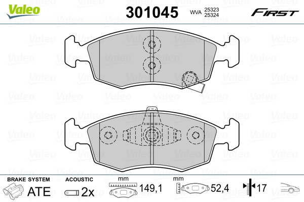 Plaquettes de frein VALEO 301045 pour Fiat 500 et Panda en garniture céramique