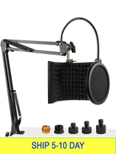 Microphone Isolation Shield with Mic Stand and Pop Filter, Foldable Sound Shield