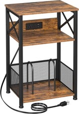 Record Player Stand 3 Tier with Charging Station Rustic Brown HETCD01BR-1
