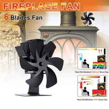 6 Blade Stove Fireplace Fan - Eco Heat Powered for Wood/Log Burner + Thermometer