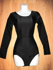 Plus Size Shiny Black Shelf Lined Spandex Long Sleeve Scoop Leotard Size 2XL NWT