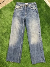 Zara Jeans Womens 6 Blue High Rise Straight Leg Raw Hem Distressed Medium Wash