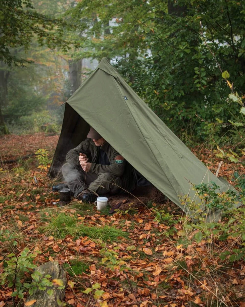 Lavvu Tent Set 2 Piece Canvas Olive Green for 1 Person Bushcraft Camping Outdoor