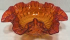 Vintage Fenton Glass Candy Dish Bowl Base Amberina Thumbprint Ruffle Rim 8"