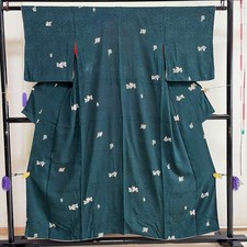 Antique Silk Kinsha Kimono Iron Color Double Layer Textured Retro 154cm